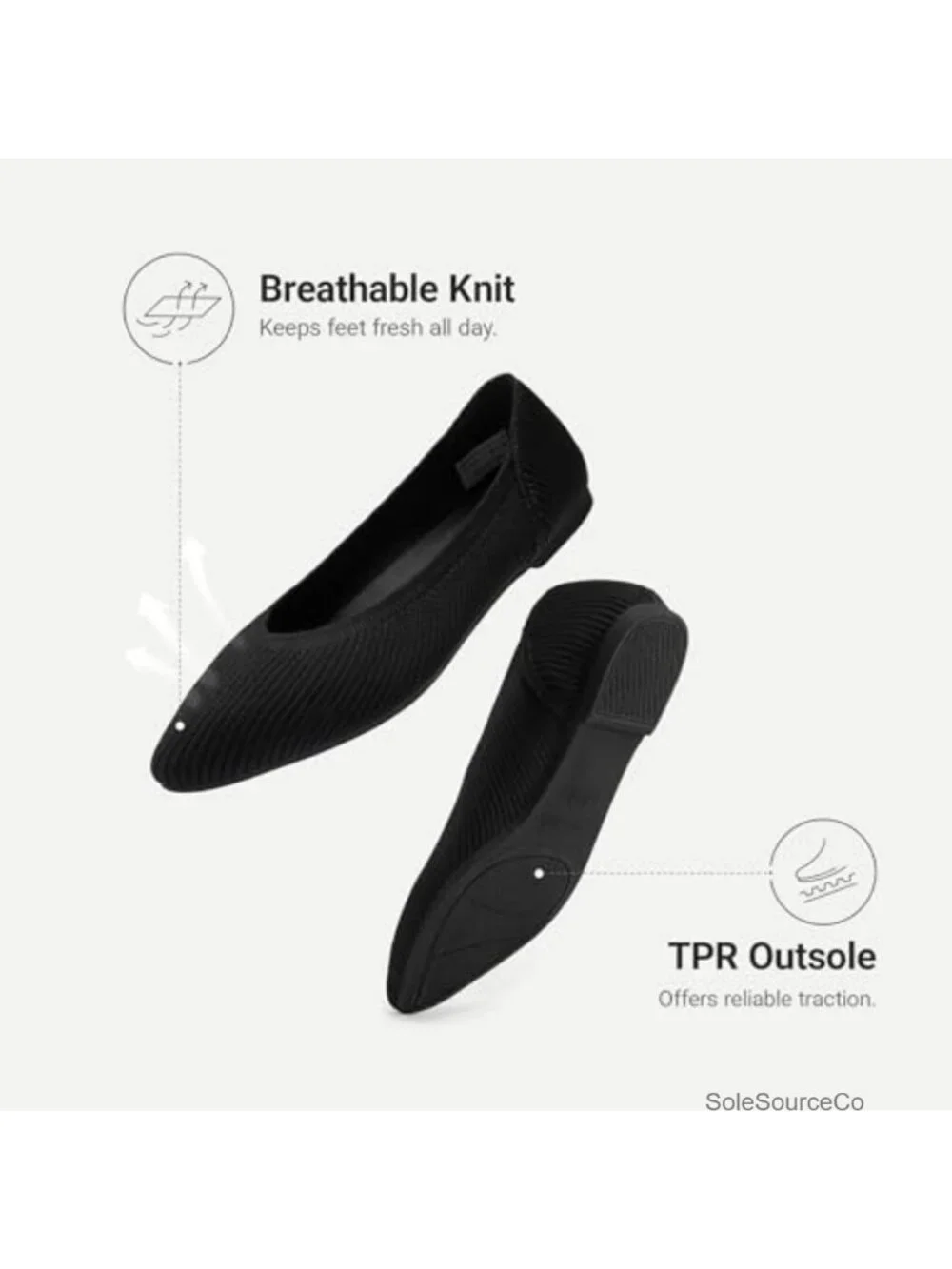 Women's Ballet Flats Pointed Toe Slip-On Knit Flexible Breathable Comfortable